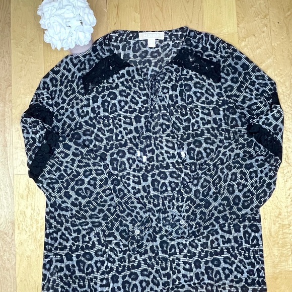 Michael Kors | Flowy leopard print blouse with lace | size L - Picture 5 of 7